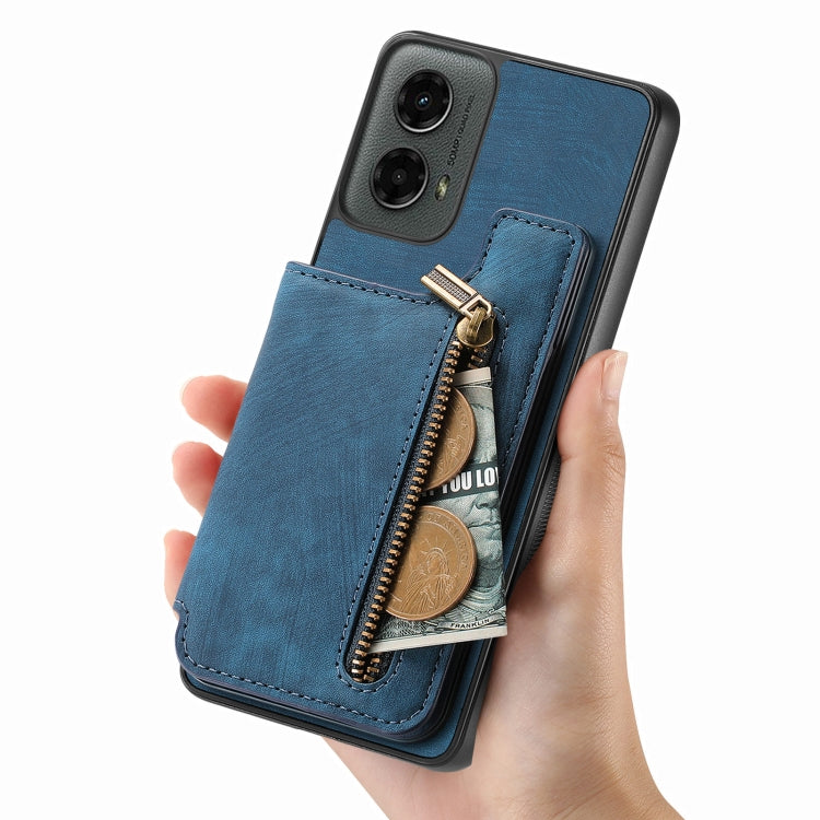 For Motorola Moto G 2024 Retro Leather Zipper Wallet Back Phone Case