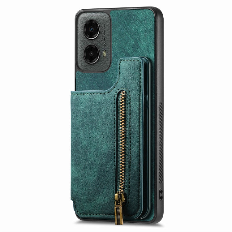 For Motorola Moto G 2024 Retro Leather Zipper Wallet Back Phone Case