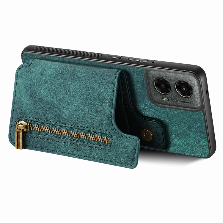 For Motorola Moto G 2024 Retro Leather Zipper Wallet Back Phone Case