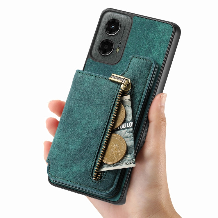 For Motorola Moto G 2024 Retro Leather Zipper Wallet Back Phone Case