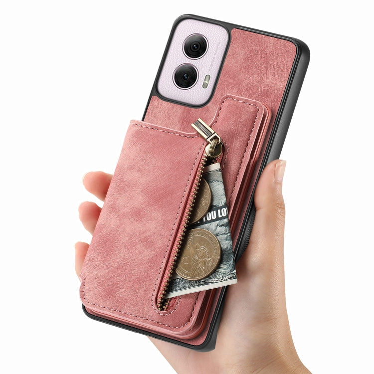 For Motorola G Power 5G 2024 Retro Leather Zipper Wallet Back Phone Case