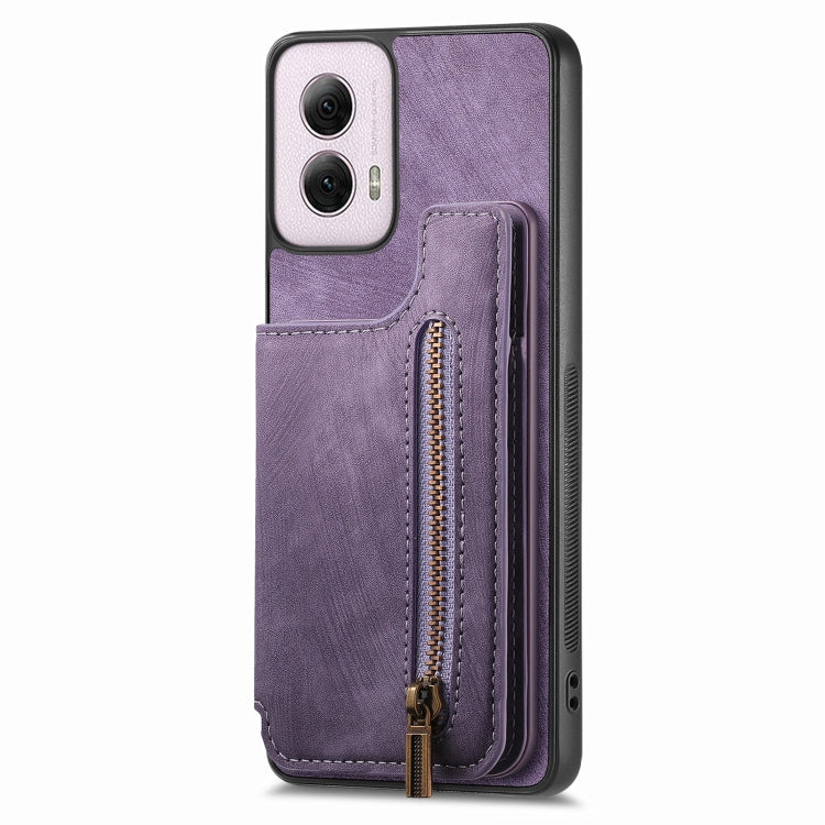 For Motorola G Power 5G 2024 Retro Leather Zipper Wallet Back Phone Case
