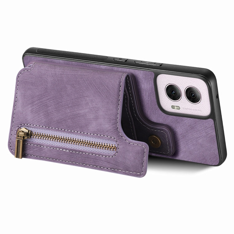 For Motorola G Power 5G 2024 Retro Leather Zipper Wallet Back Phone Case