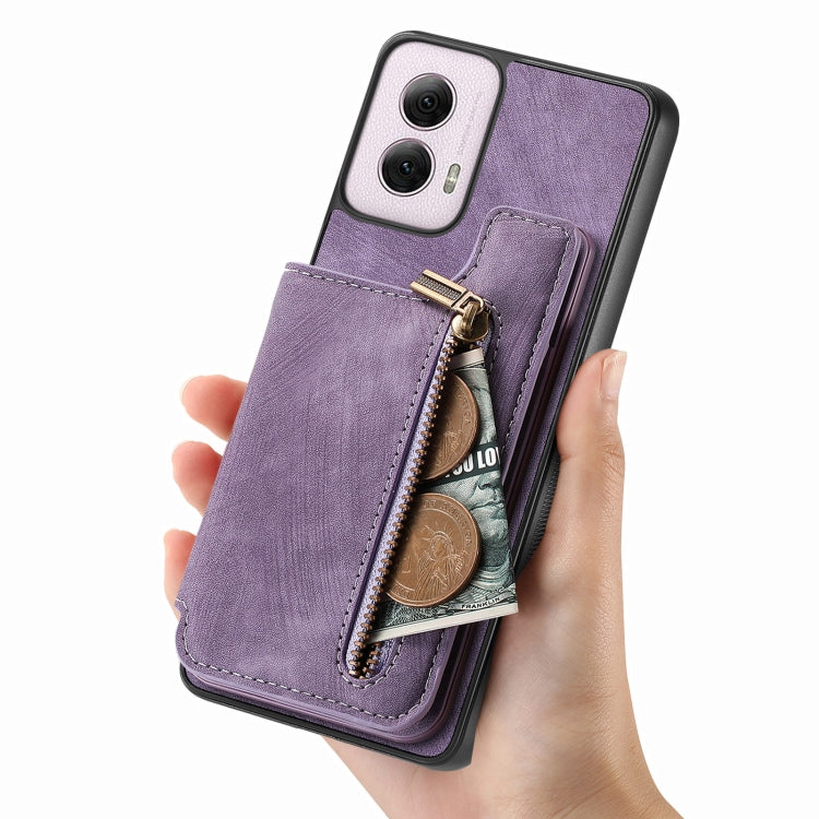 For Motorola G Power 5G 2024 Retro Leather Zipper Wallet Back Phone Case
