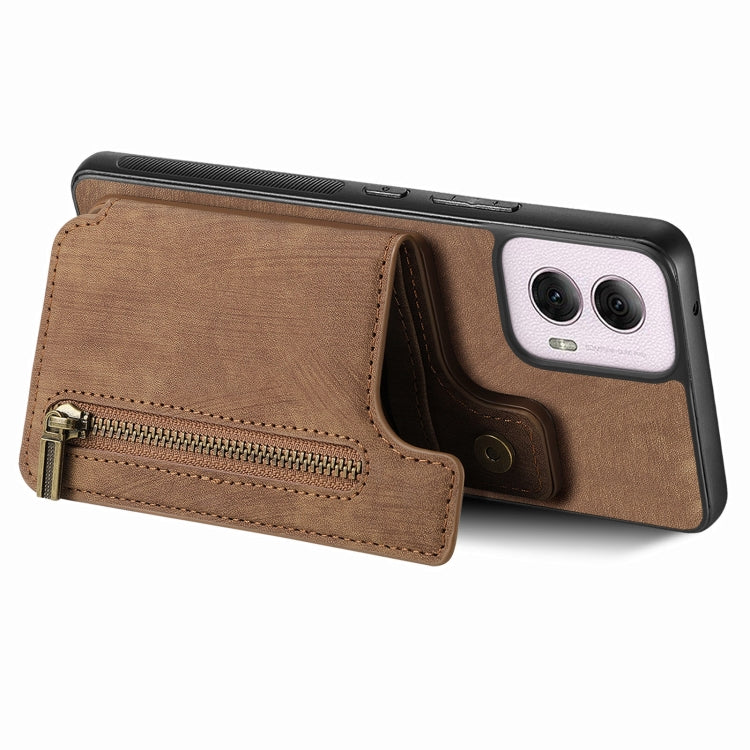 For Motorola G Power 5G 2024 Retro Leather Zipper Wallet Back Phone Case