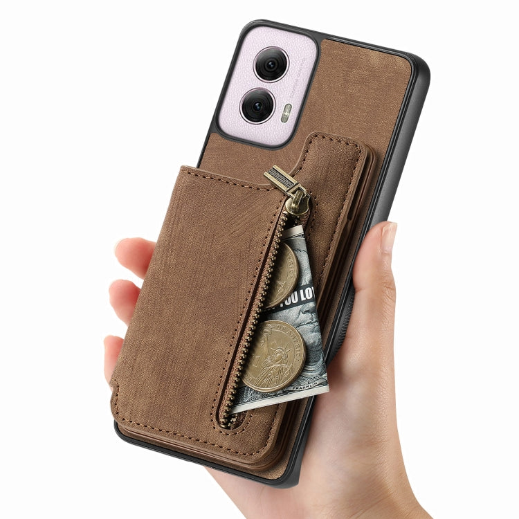 For Motorola G Power 5G 2024 Retro Leather Zipper Wallet Back Phone Case