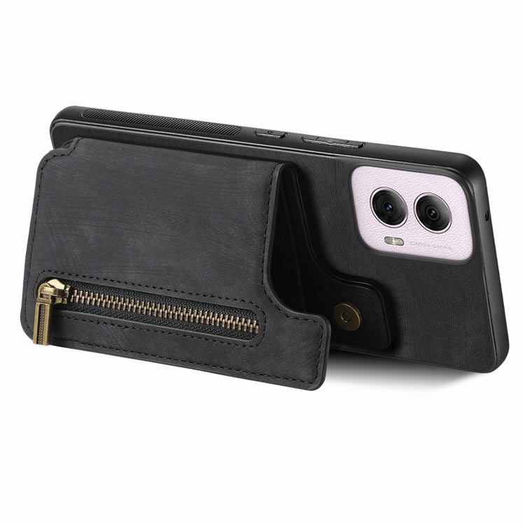 For Motorola G Power 5G 2024 Retro Leather Zipper Wallet Back Phone Case
