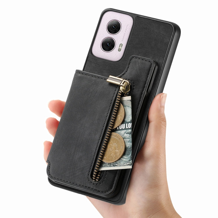 For Motorola G Power 5G 2024 Retro Leather Zipper Wallet Back Phone Case