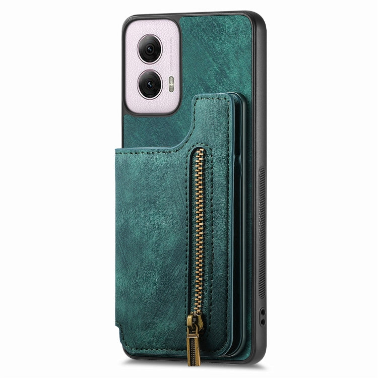 For Motorola G Power 5G 2024 Retro Leather Zipper Wallet Back Phone Case
