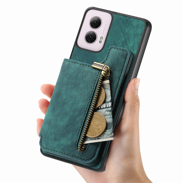 For Motorola G Power 5G 2024 Retro Leather Zipper Wallet Back Phone Case