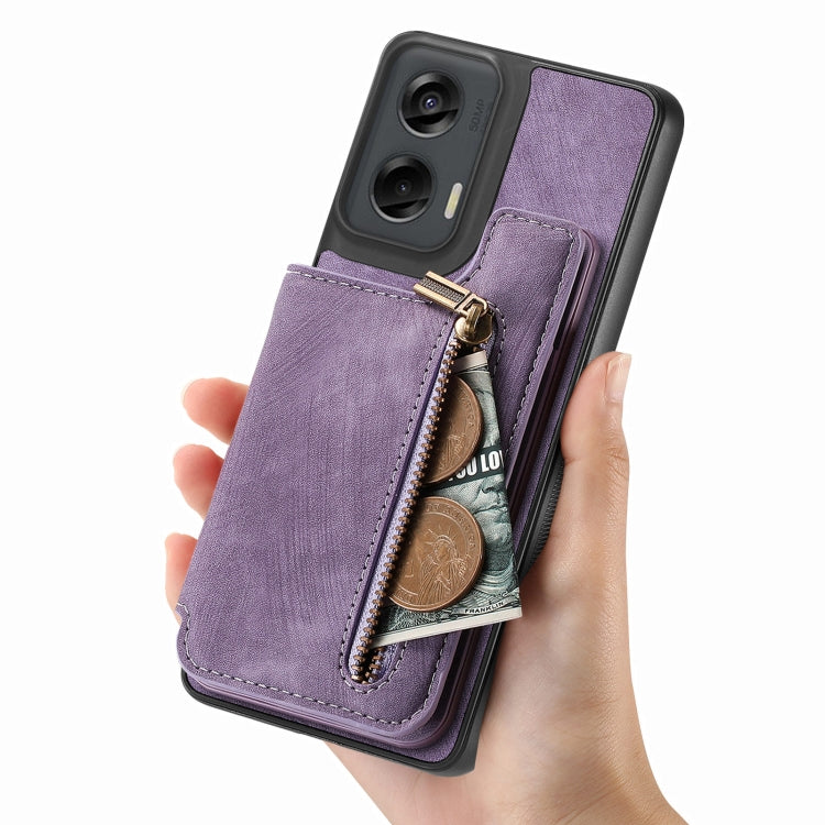 For Motorola G Stylus 5G 2024 Retro Leather Zipper Wallet Back Phone Case