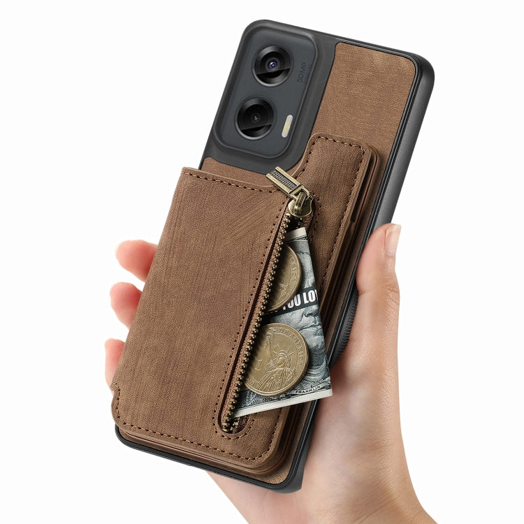 For Motorola G Stylus 5G 2024 Retro Leather Zipper Wallet Back Phone Case