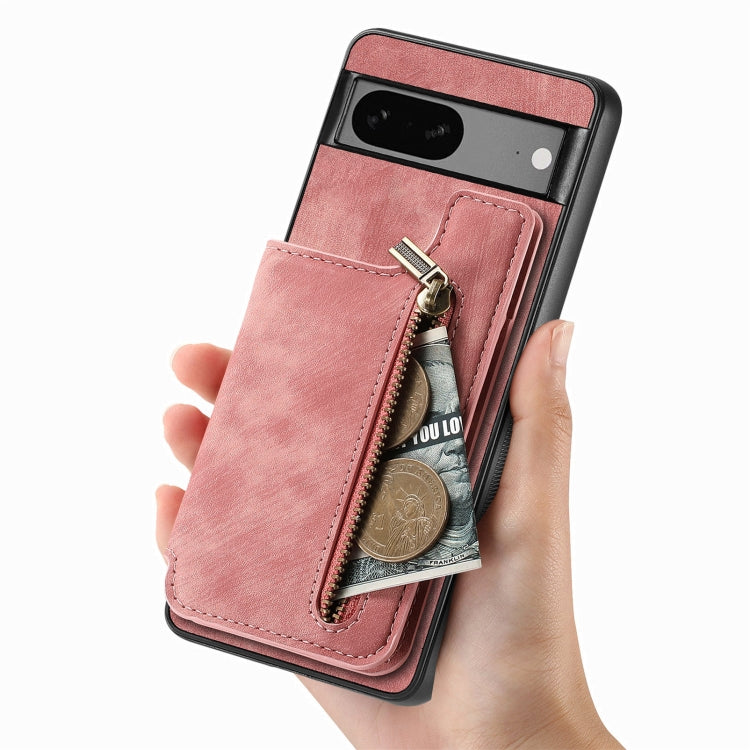 For Google Pixel 6 Retro Leather Zipper Wallet Back Phone Case