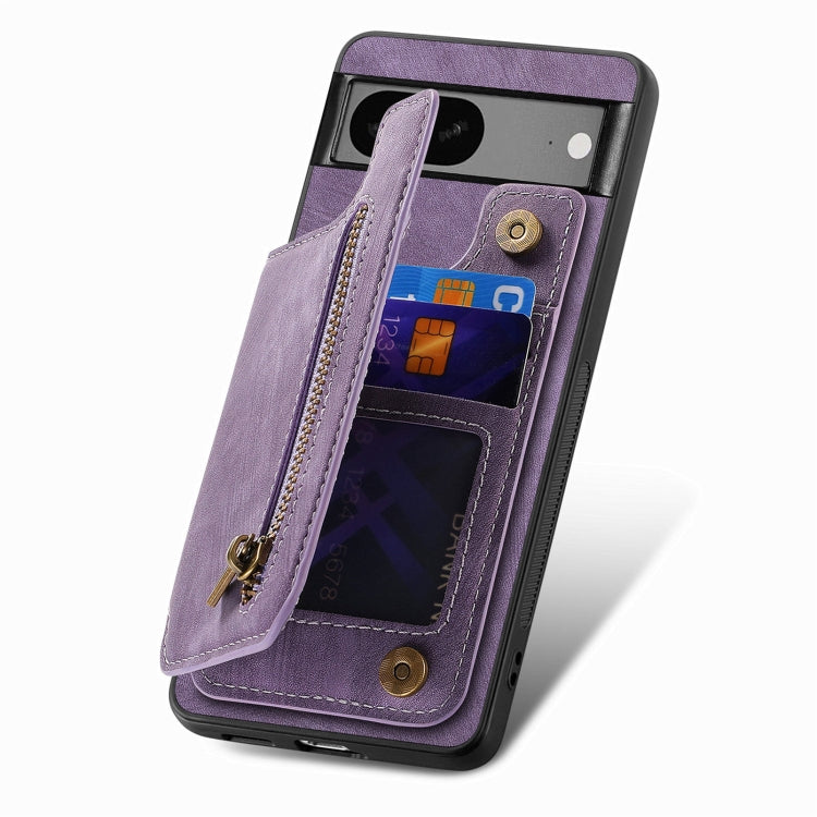 For Google Pixel 6 Retro Leather Zipper Wallet Back Phone Case