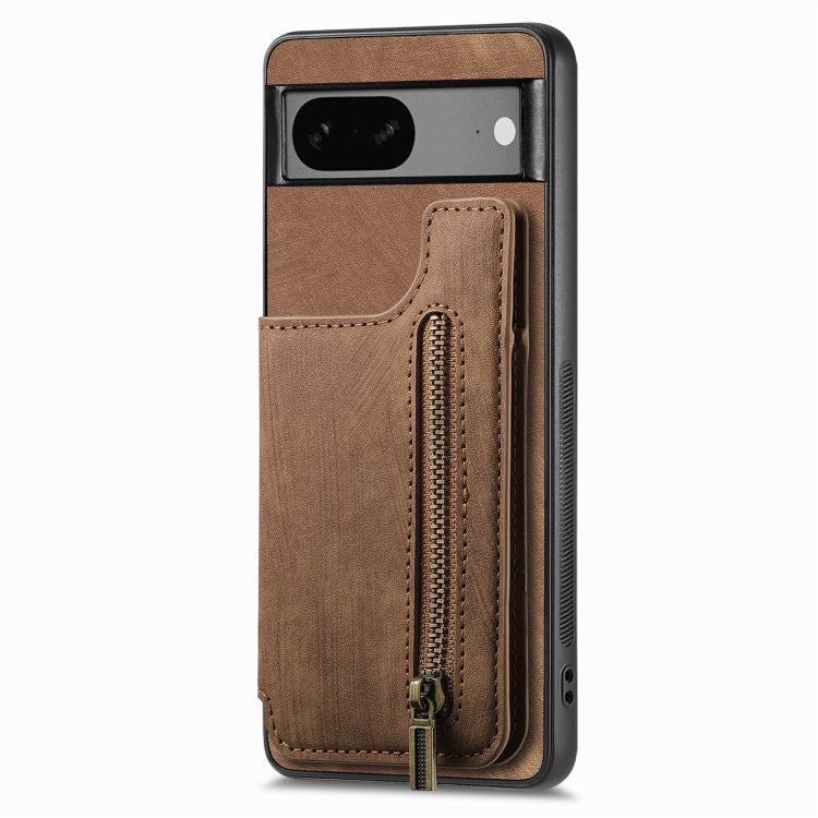 For Google Pixel 6 Retro Leather Zipper Wallet Back Phone Case