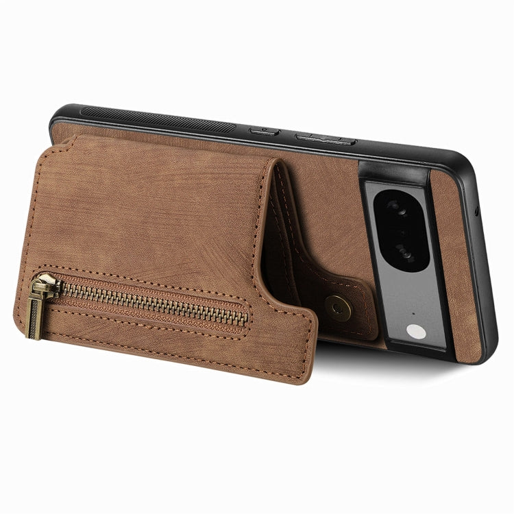 For Google Pixel 6 Retro Leather Zipper Wallet Back Phone Case