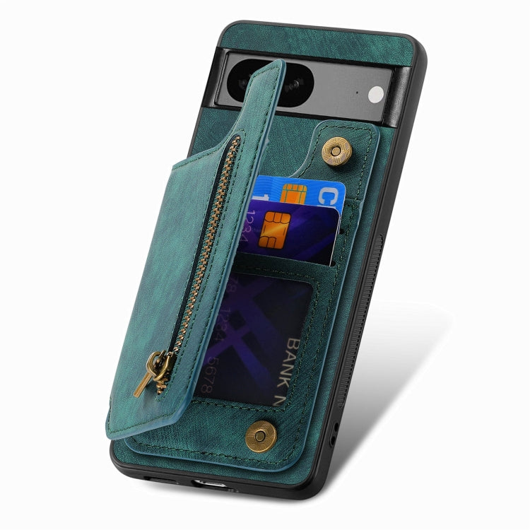 For Google Pixel 6 Retro Leather Zipper Wallet Back Phone Case