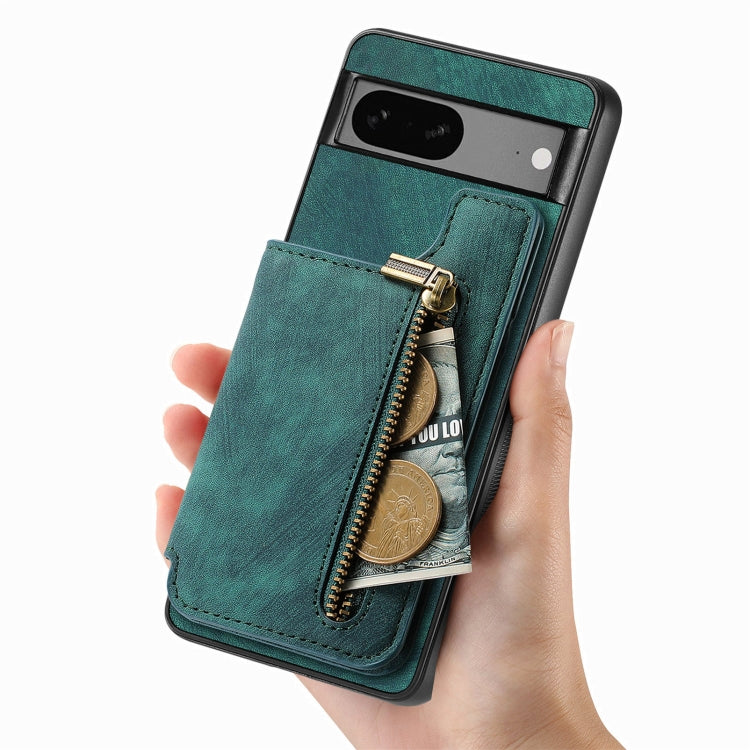 For Google Pixel 6 Retro Leather Zipper Wallet Back Phone Case