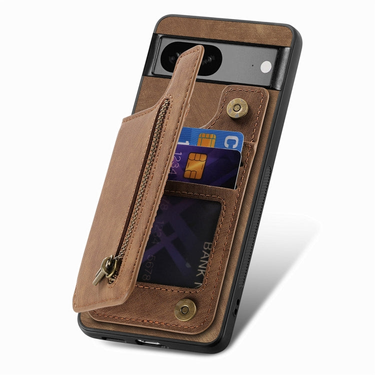 For Google Pixel 6 Pro Retro Leather Zipper Wallet Back Phone Case