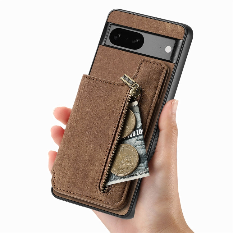 For Google Pixel 6 Pro Retro Leather Zipper Wallet Back Phone Case