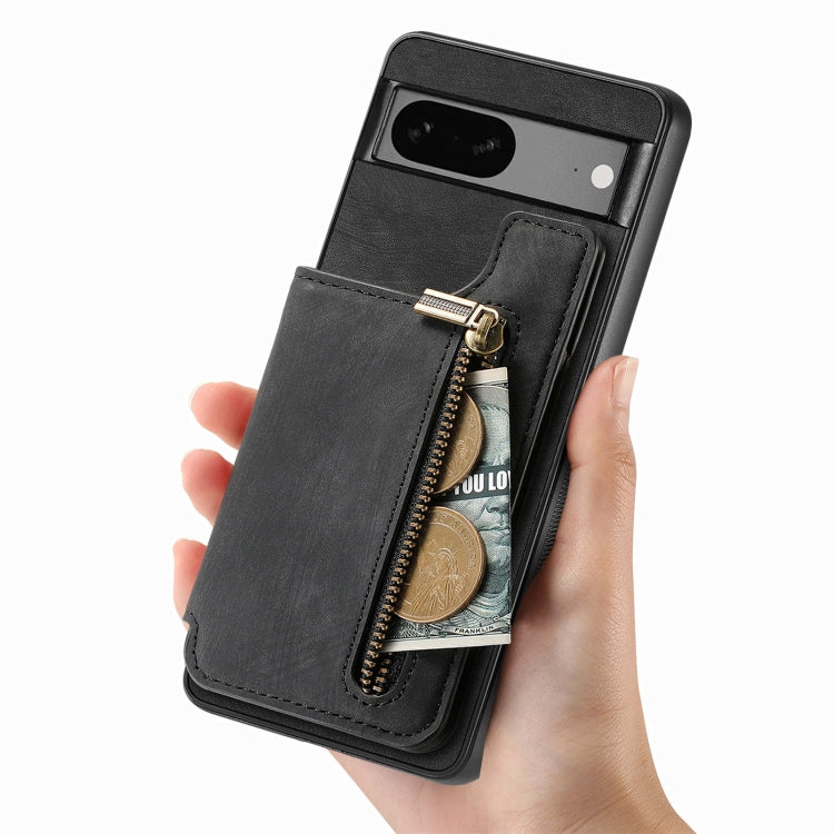 For Google Pixel 6 Pro Retro Leather Zipper Wallet Back Phone Case