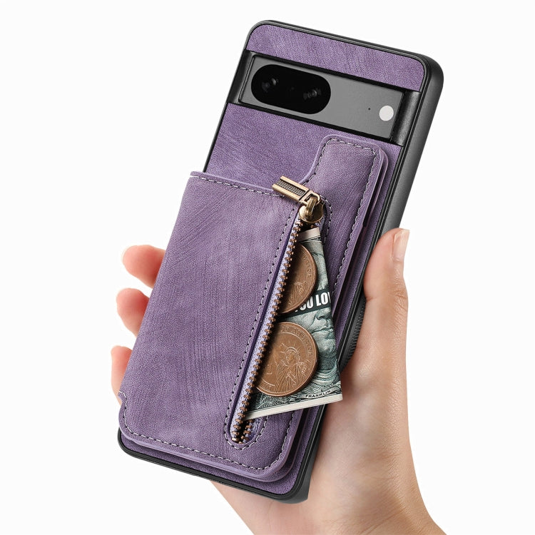 For Google Pixel 6a Retro Leather Zipper Wallet Back Phone Case
