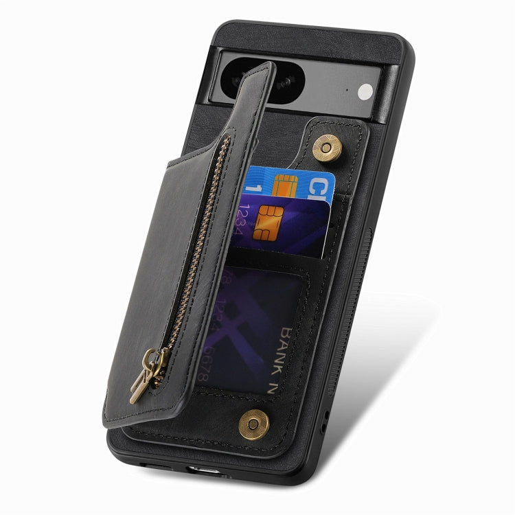 For Google Pixel 6a Retro Leather Zipper Wallet Back Phone Case