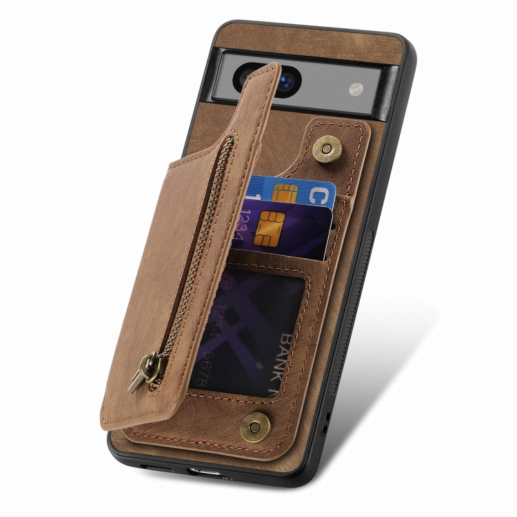 For Google Pixel 7 Pro Retro Leather Zipper Wallet Back Phone Case
