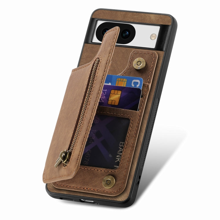 For Google Pixel 8 Pro Retro Leather Zipper Wallet Back Phone Case
