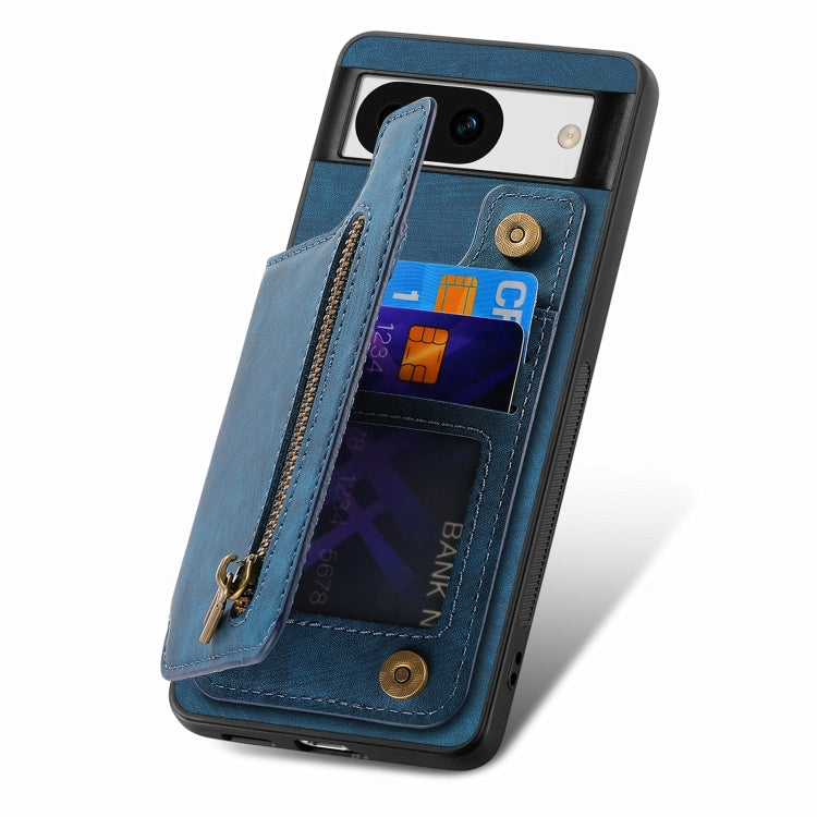 For Google Pixel 8 Pro Retro Leather Zipper Wallet Back Phone Case