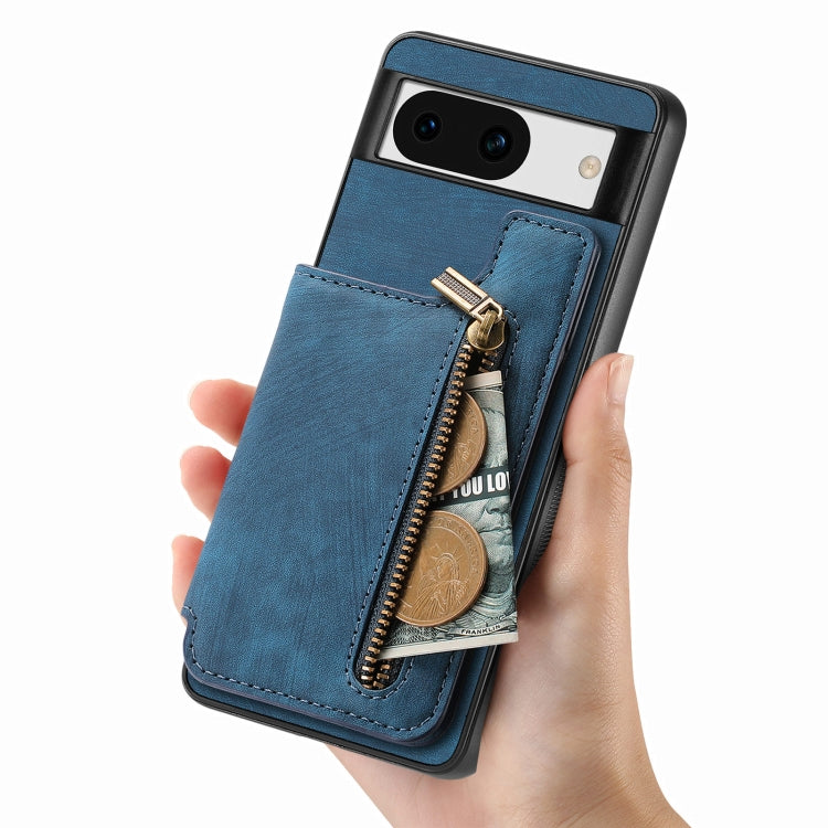 For Google Pixel 8 Pro Retro Leather Zipper Wallet Back Phone Case