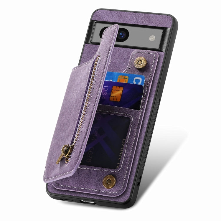 For Google Pixel 7 Retro Leather Zipper Wallet Back Phone Case