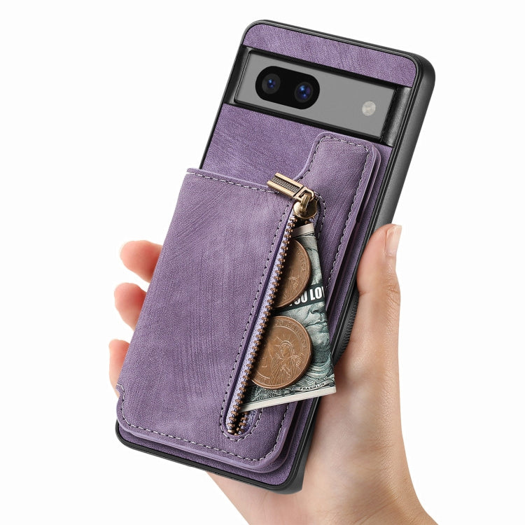 For Google Pixel 7 Retro Leather Zipper Wallet Back Phone Case