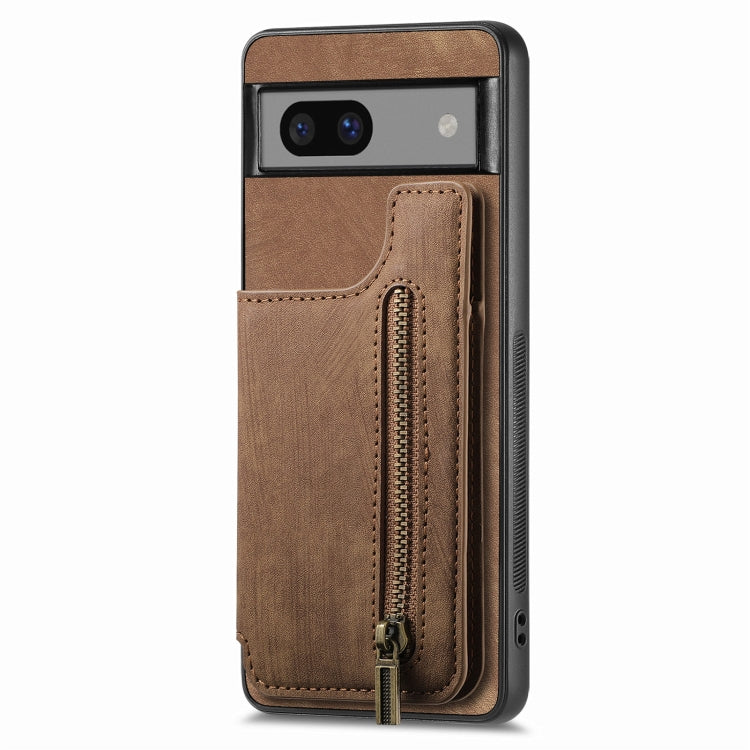 For Google Pixel 7 Retro Leather Zipper Wallet Back Phone Case