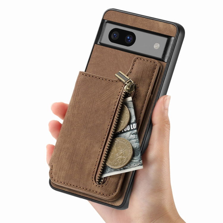 For Google Pixel 7 Retro Leather Zipper Wallet Back Phone Case