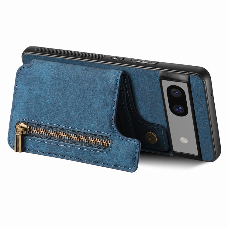 For Google Pixel 7 Retro Leather Zipper Wallet Back Phone Case