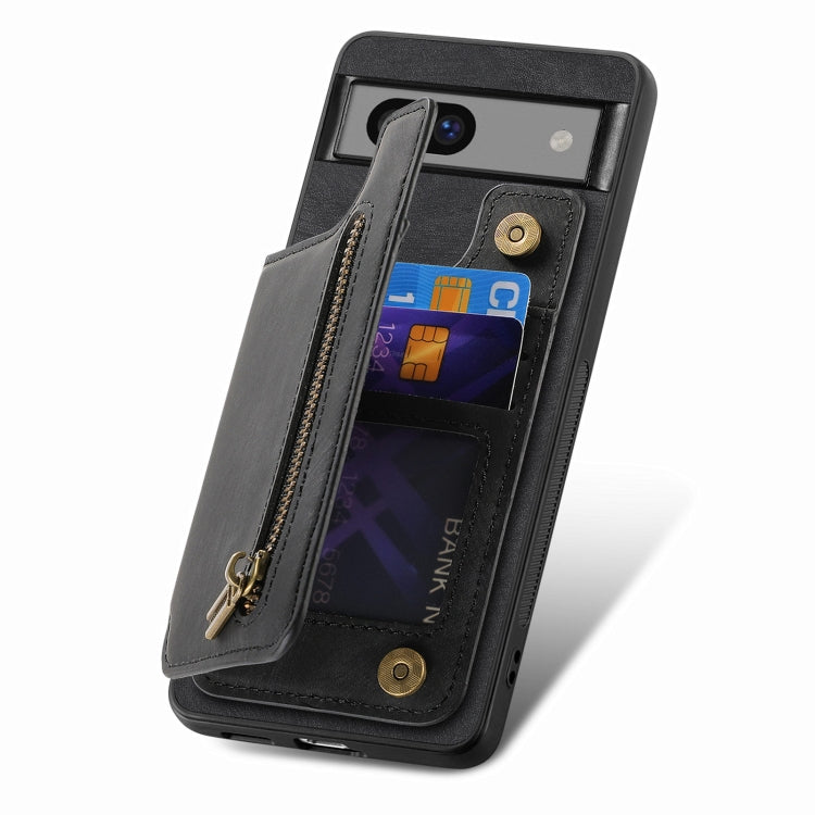 For Google Pixel 7 Retro Leather Zipper Wallet Back Phone Case