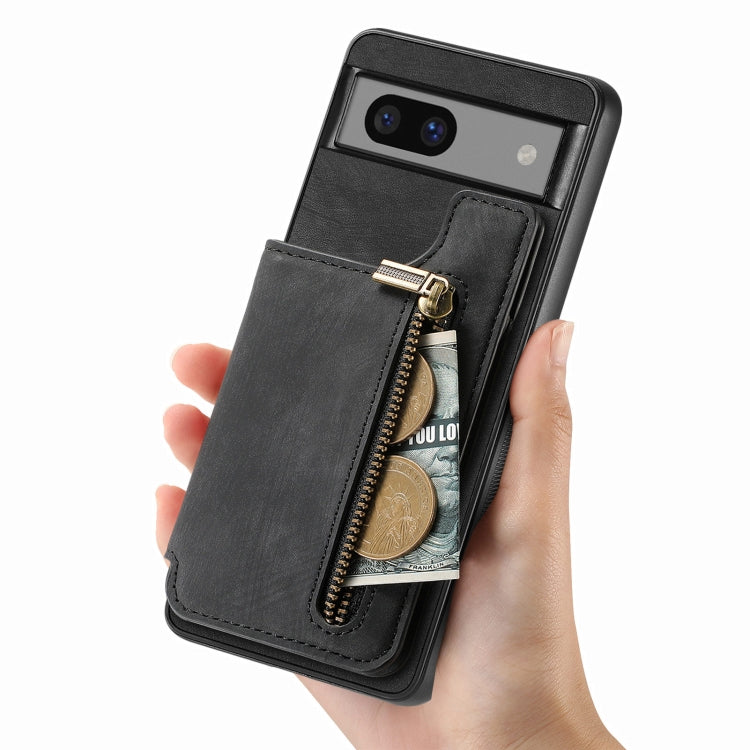 For Google Pixel 7 Retro Leather Zipper Wallet Back Phone Case