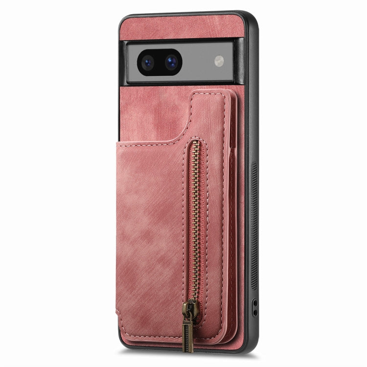 For Google Pixel 7a Retro Leather Zipper Wallet Back Phone Case