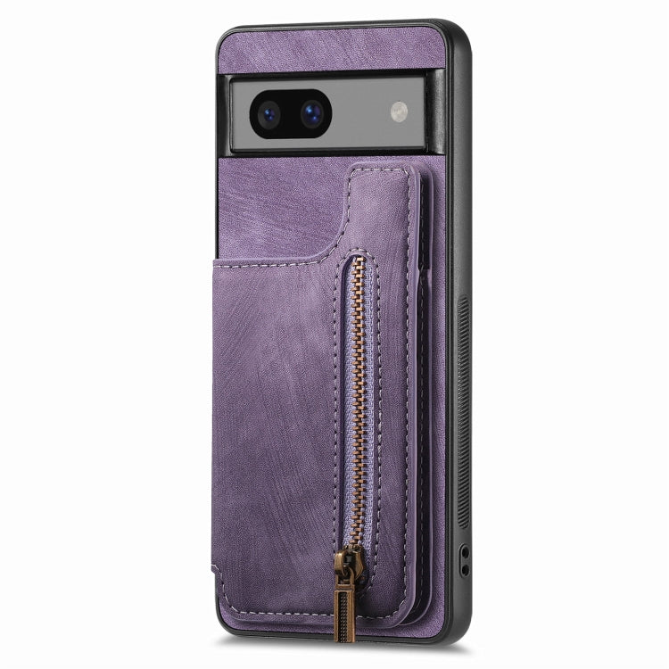 For Google Pixel 7a Retro Leather Zipper Wallet Back Phone Case