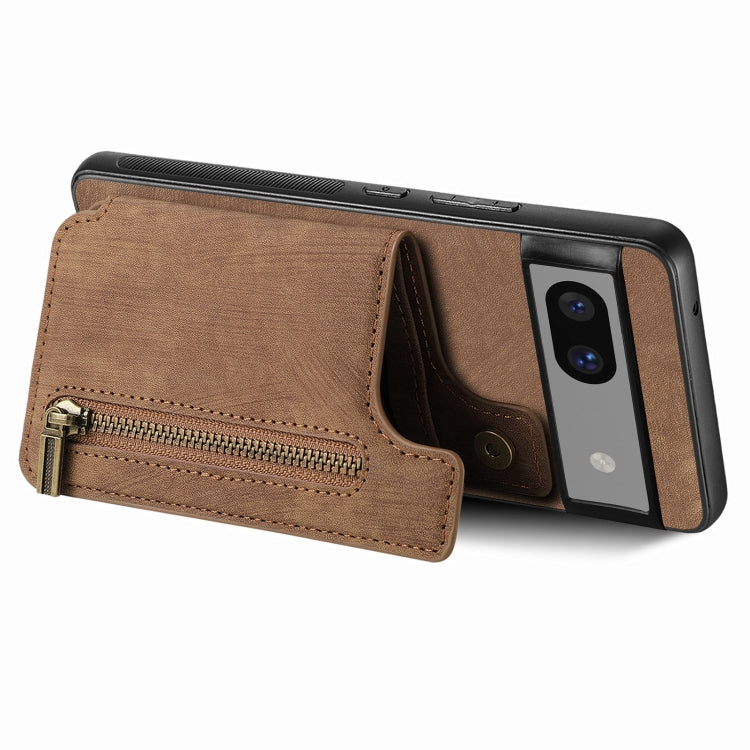 For Google Pixel 7a Retro Leather Zipper Wallet Back Phone Case