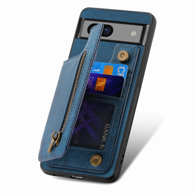 For Google Pixel 7a Retro Leather Zipper Wallet Back Phone Case