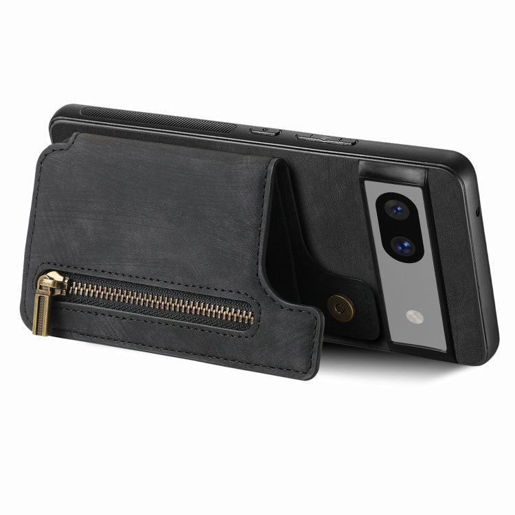 For Google Pixel 7a Retro Leather Zipper Wallet Back Phone Case