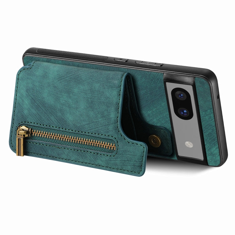 For Google Pixel 7a Retro Leather Zipper Wallet Back Phone Case