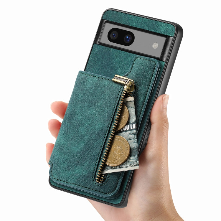 For Google Pixel 7a Retro Leather Zipper Wallet Back Phone Case