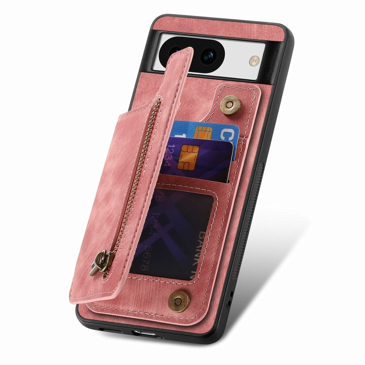 For Google Pixel 8 Retro Leather Zipper Wallet Back Phone Case