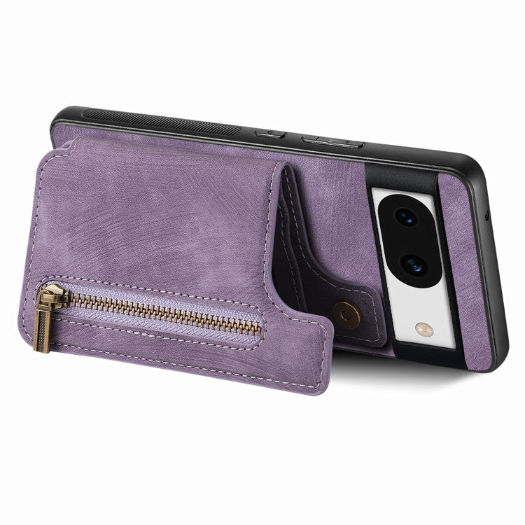 For Google Pixel 8 Retro Leather Zipper Wallet Back Phone Case