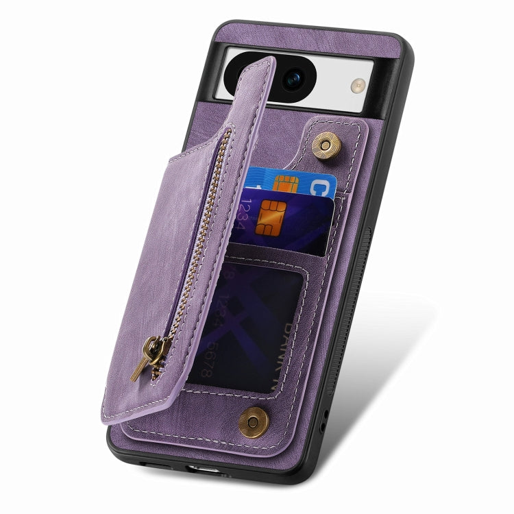 For Google Pixel 8 Retro Leather Zipper Wallet Back Phone Case