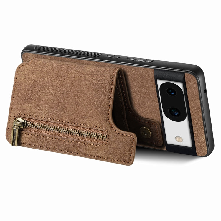 For Google Pixel 8 Retro Leather Zipper Wallet Back Phone Case