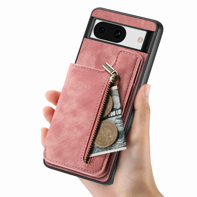 For Google Pixel 8a Retro Leather Zipper Wallet Back Phone Case